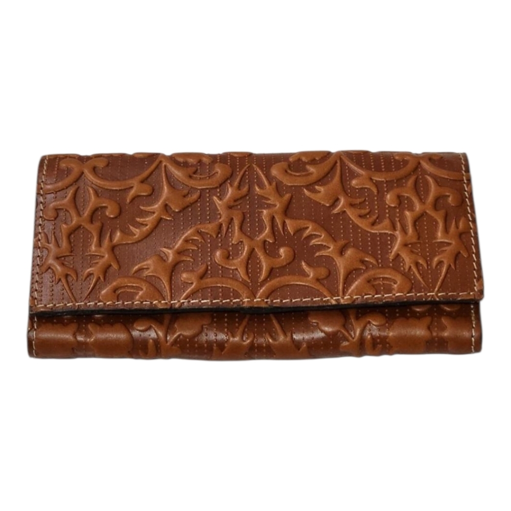 Patricia Nash boho TERRESA brown‎ tooled leather tri-fold wallet